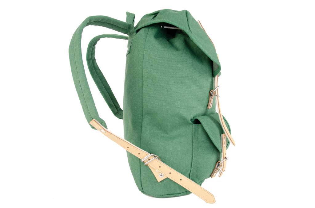 RU131 Baumwoll-Wander-Rucksack mit Echt-Leder-Strippen 15L Grün