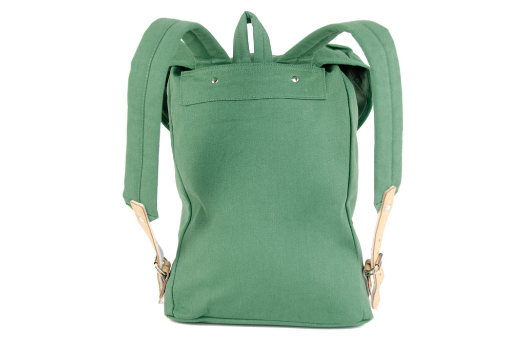 RU131 Baumwoll-Wander-Rucksack mit Echt-Leder-Strippen 15L Grün