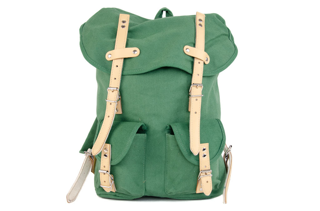 RU131 Baumwoll-Wander-Rucksack mit Echt-Leder-Strippen 15L Grün