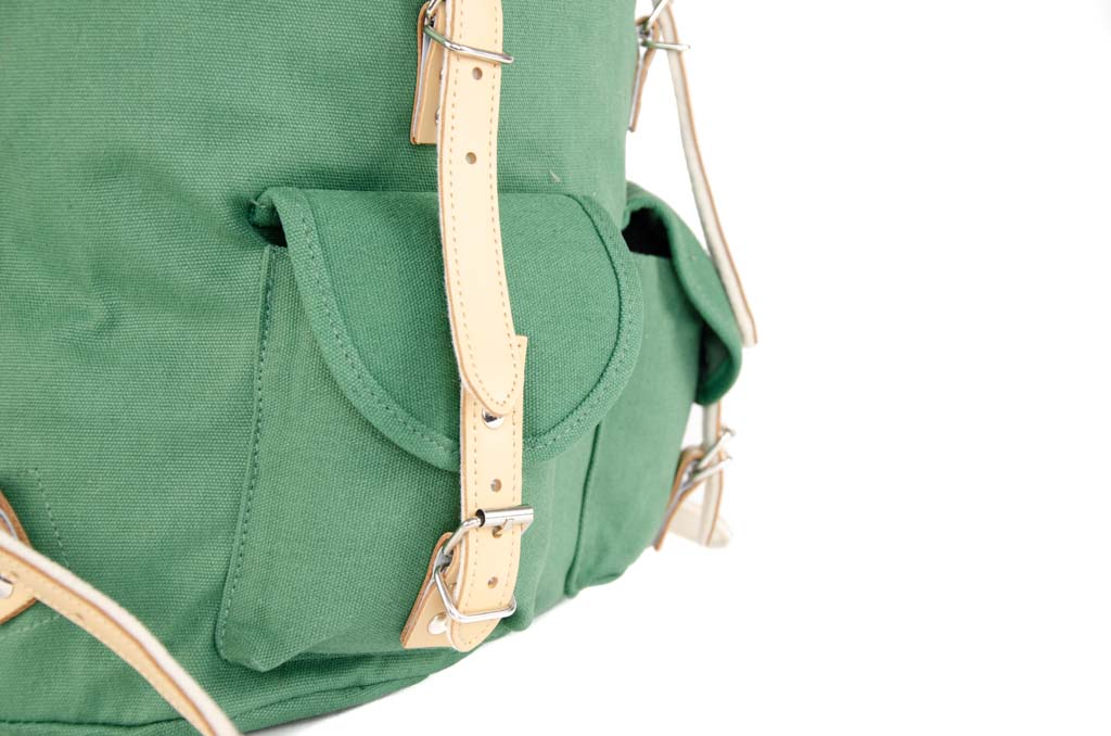 RU131 Baumwoll-Wander-Rucksack mit Echt-Leder-Strippen 15L Grün