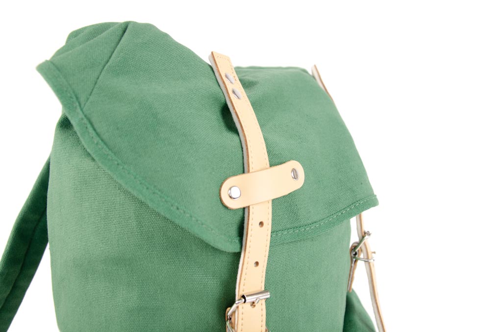 RU131 Baumwoll-Wander-Rucksack mit Echt-Leder-Strippen 15L Grün