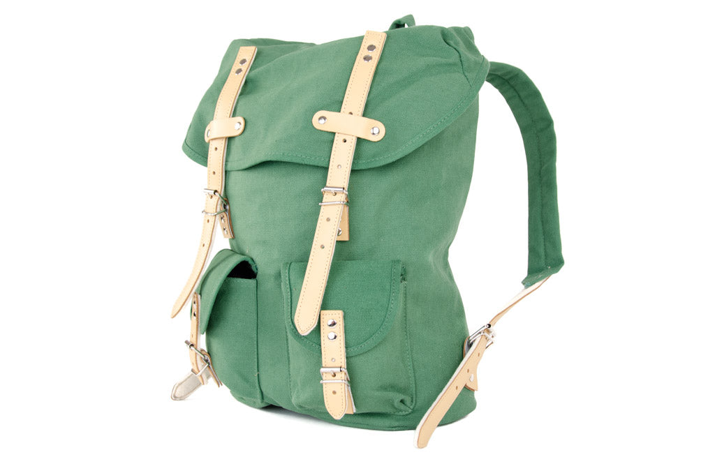 RU131 Baumwoll-Wander-Rucksack mit Echt-Leder-Strippen 15L Grün