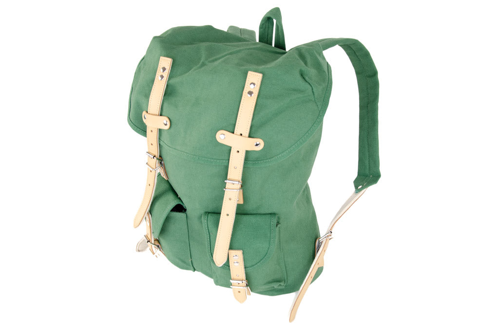 RU131 Baumwoll-Wander-Rucksack mit Echt-Leder-Strippen 15L Grün