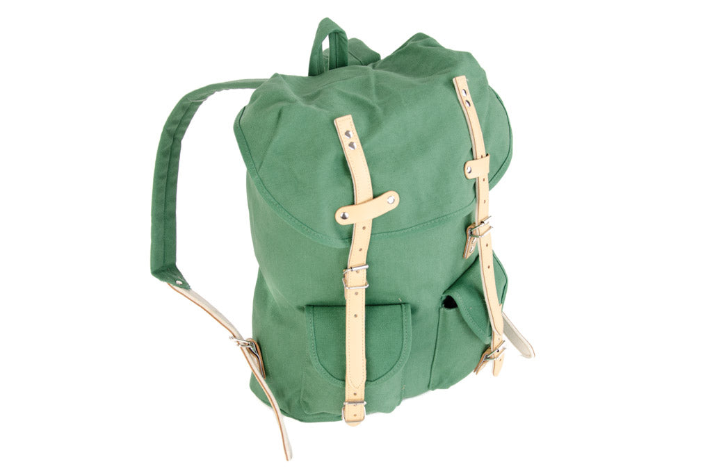 RU131 Baumwoll-Wander-Rucksack mit Echt-Leder-Strippen 15L Grün