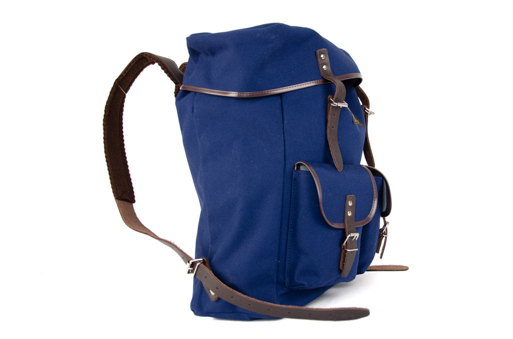 RU138 Baumwoll-Rucksack mit Echt-Leder-Strippen Blau
